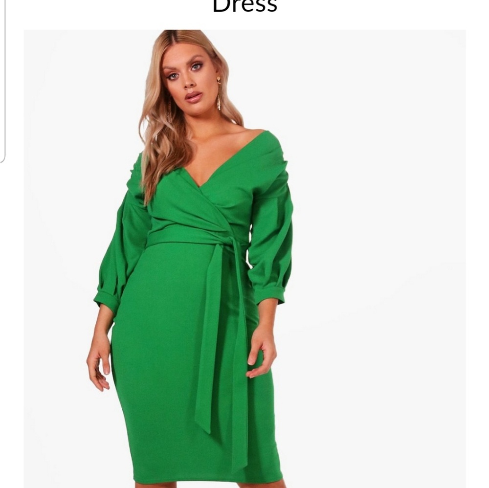 Off The Shoulder Wrap Midi Bodycon Dress